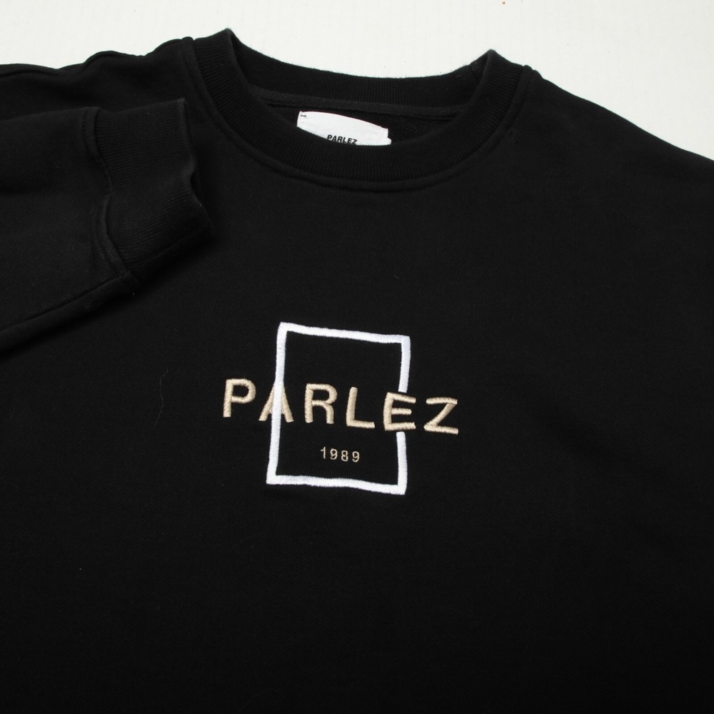 Parlez Crewneck Sweatshirt Mens Large Black Embroidered Logo 1989 Long Sleeve